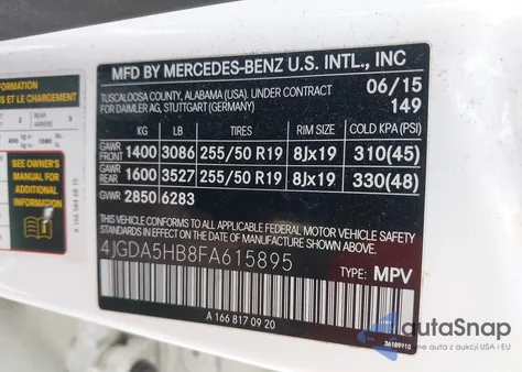 2015 Mercedes-Benz Ml 350 4Matic from USA, damaged, VIN 4JGDA5HB8FA615895